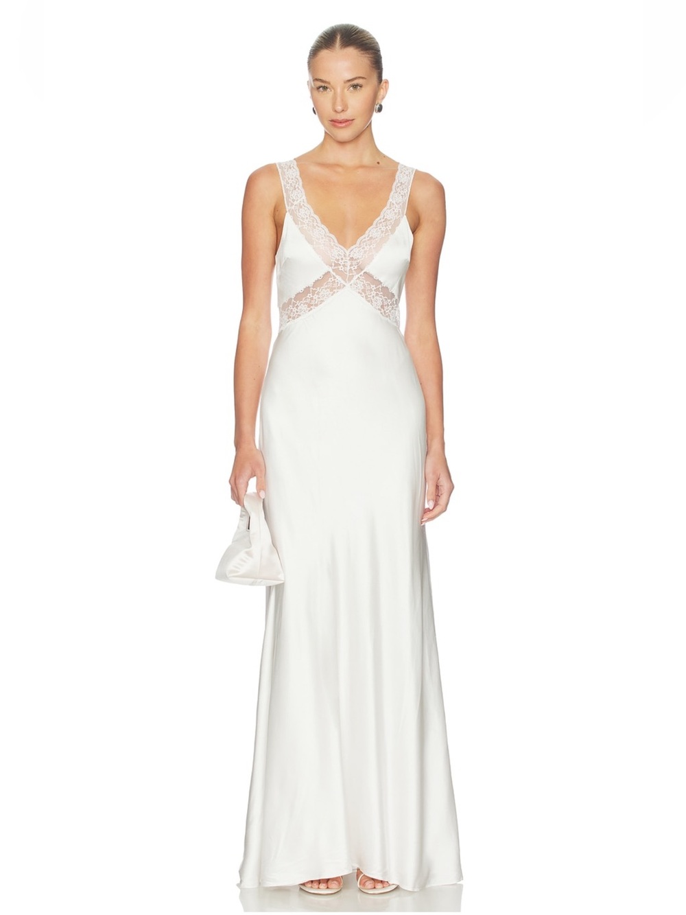 REVOLVE White Lace-Trim Satin Slip Gown